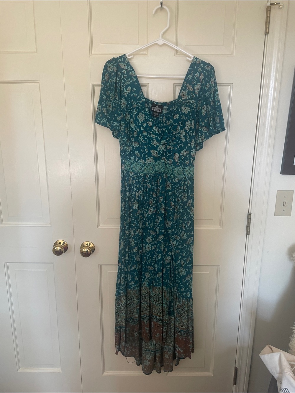 Angie Teal Floral Maxi Dress with Scoop Neck